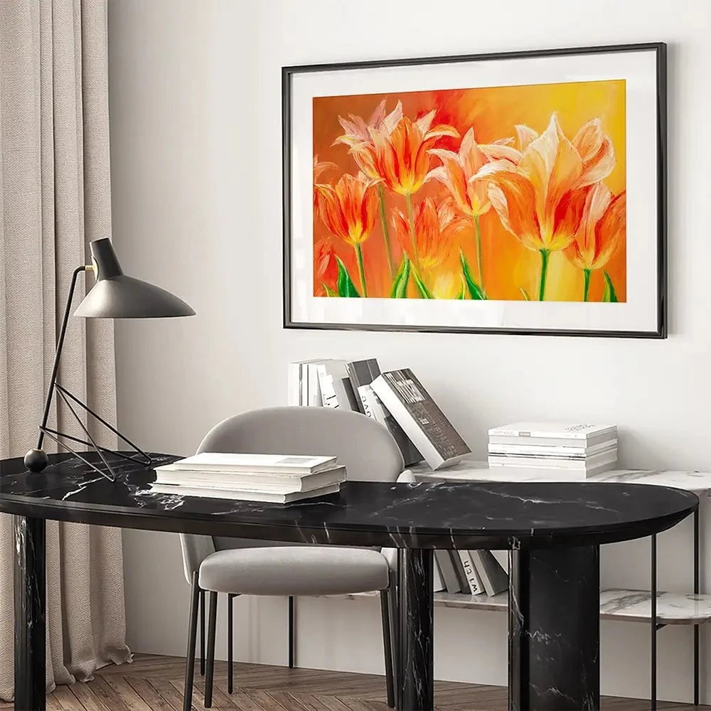 Bright Orange Tulips Framed Art Print Bright Orange Tulips Framed Art Print wall art product Valenty / Shutterstock