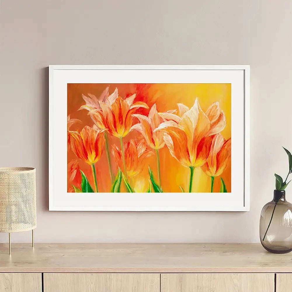 Bright Orange Tulips Framed Art Print Bright Orange Tulips Framed Art Print wall art product Valenty / Shutterstock