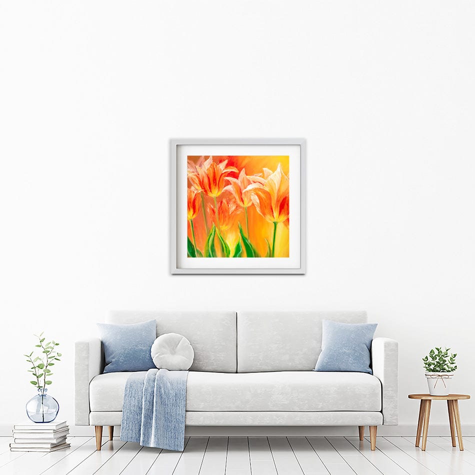 Bright Orange Tulips Square Framed Art Print wall art product Valenty / Shutterstock