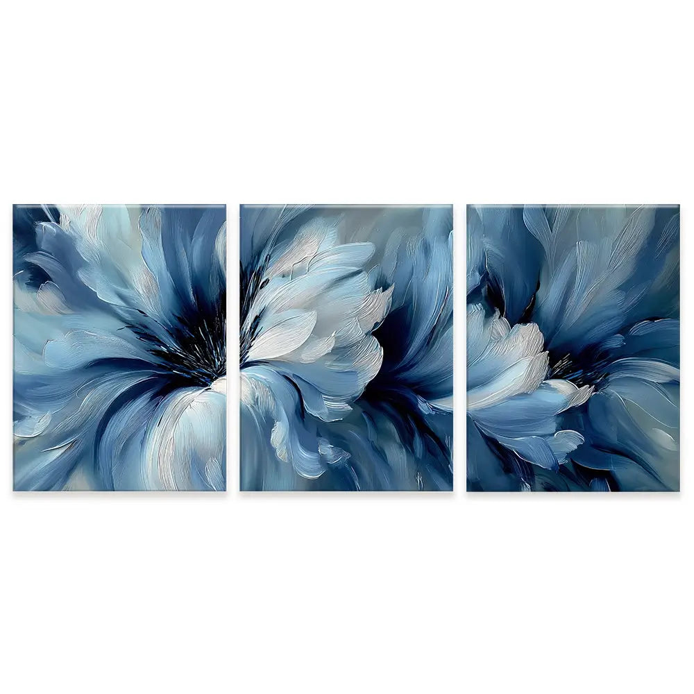 Brushed Blue Flowers Trio Canvas Print Brushed Blue Flowers Trio Canvas Print wall art product IAmHomeStudio