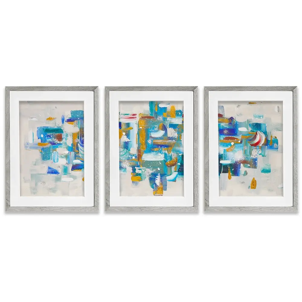 Brushstrokes In Blue Framed Art Print Trio Brushstrokes In Blue Framed Art Print Trio wall art product Elizabeth White