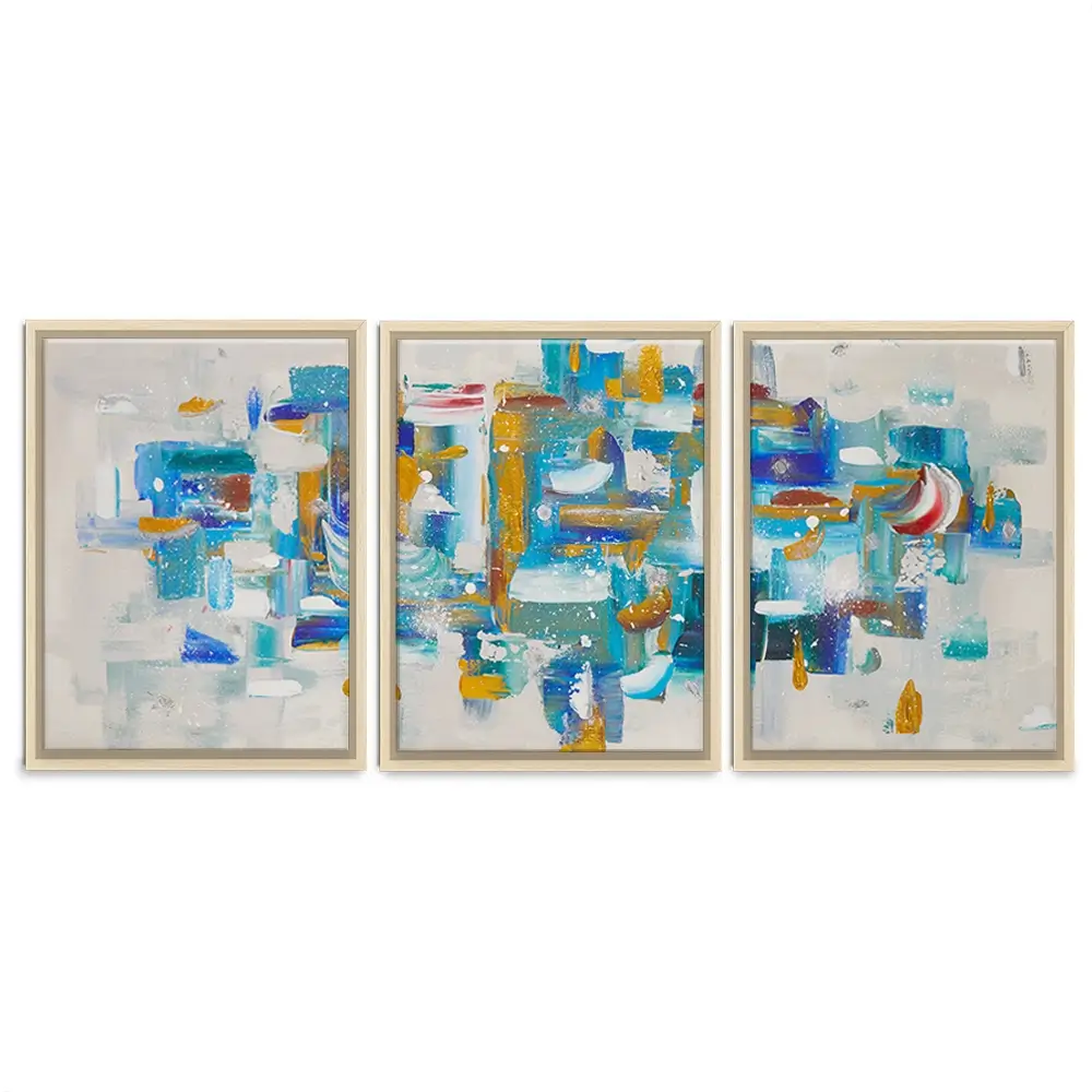 Brushstrokes In Blue Trio Canvas Print Brushstrokes In Blue Trio Canvas Print wall art product Elizabeth White