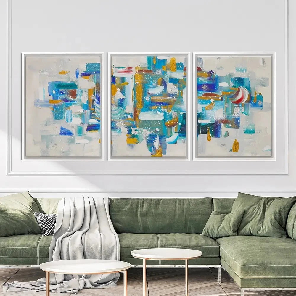 Brushstrokes In Blue Trio Canvas Print Brushstrokes In Blue Trio Canvas Print wall art product Elizabeth White
