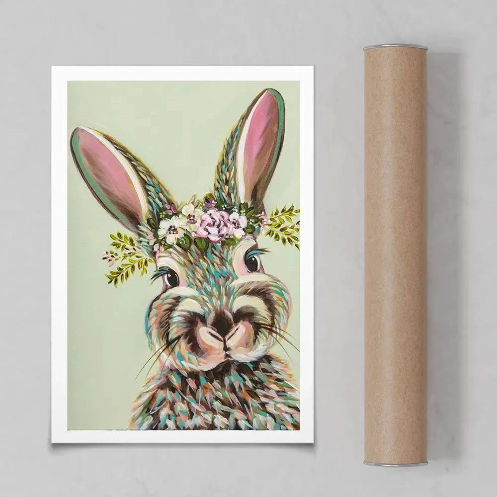 Bunny With Flowers Art Print Bunny With Flowers Art Print wall art product Carolee Vitaletti