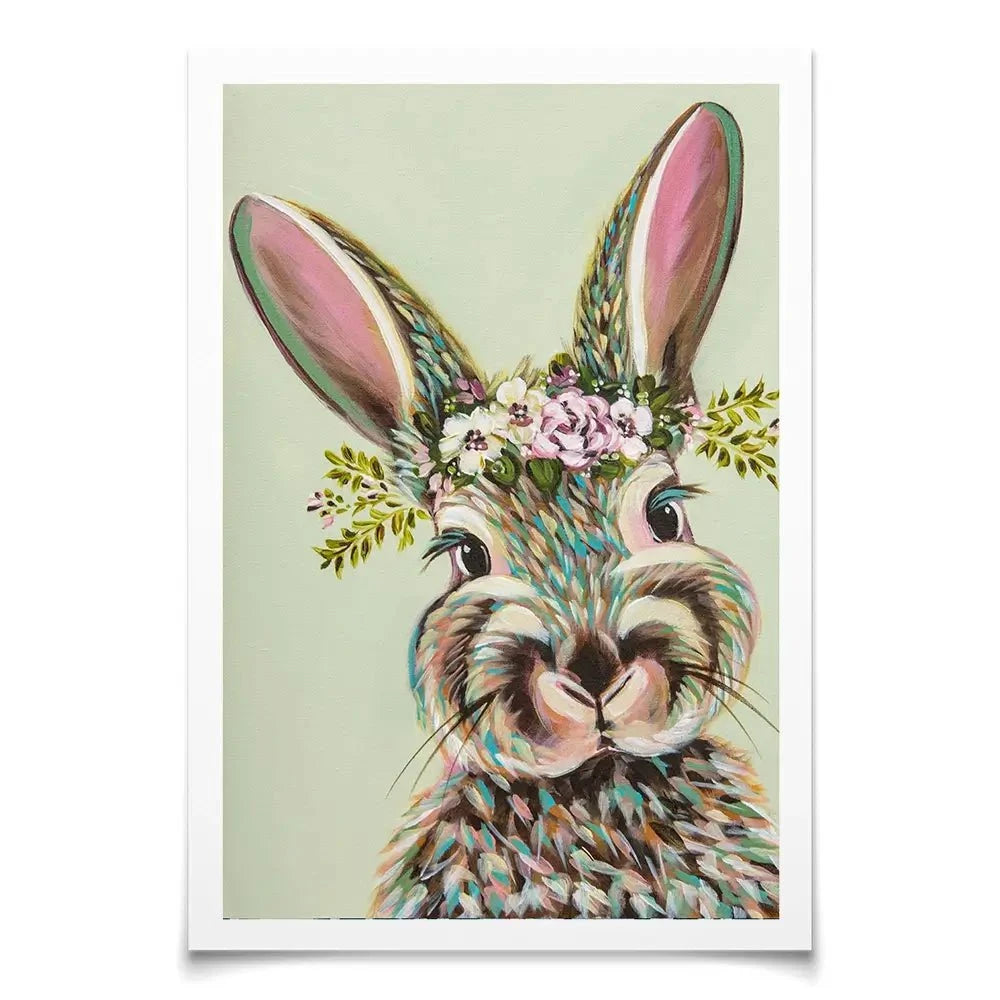 Bunny With Flowers Art Print Bunny With Flowers Art Print wall art product Carolee Vitaletti