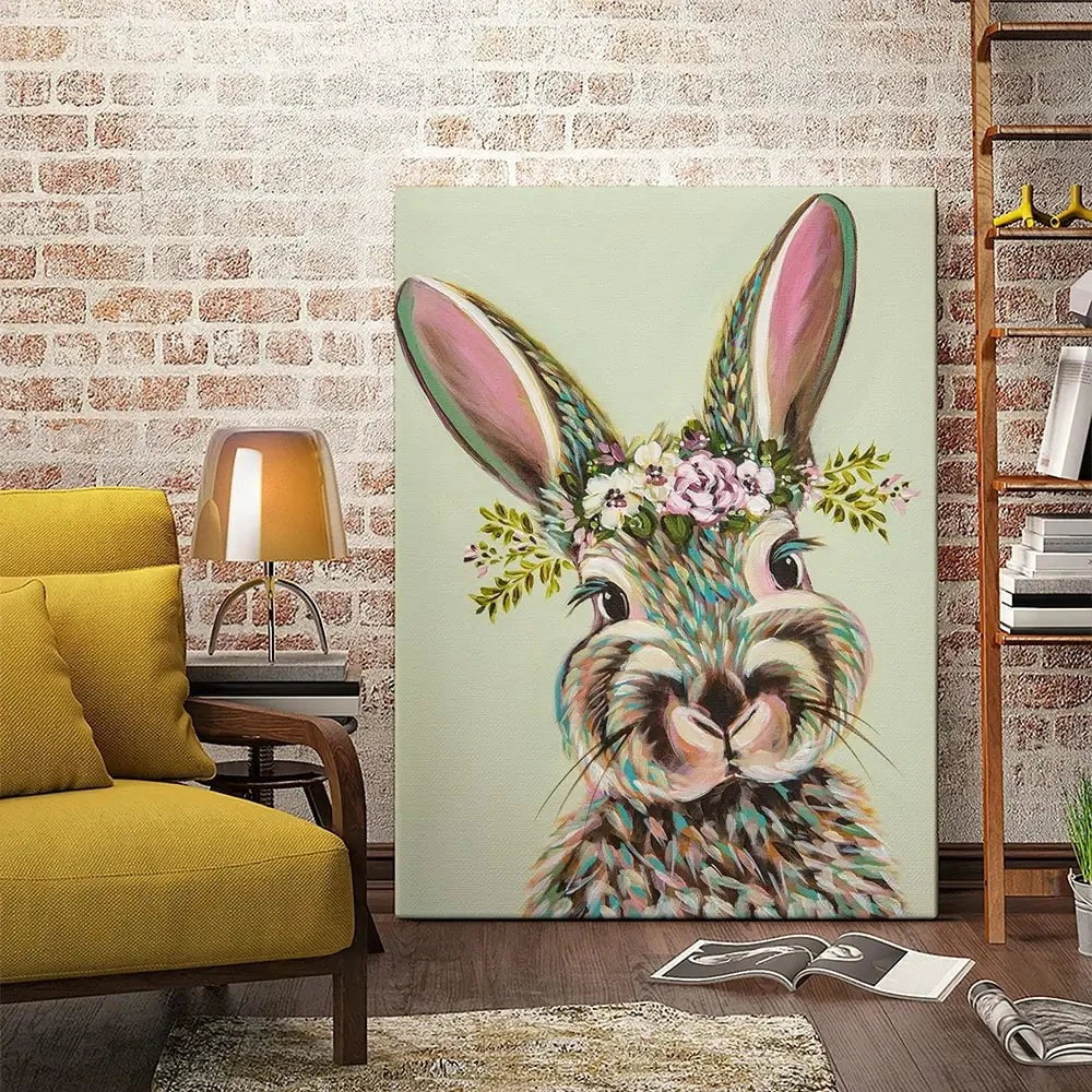 Bunny With Flowers Canvas Print Bunny With Flowers Canvas Print wall art product Carolee Vitaletti