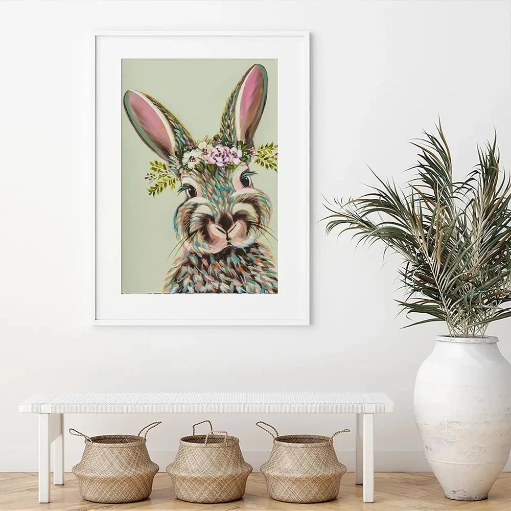 Bunny With Flowers Framed Art Print Bunny With Flowers Framed Art Print wall art product Carolee Vitaletti