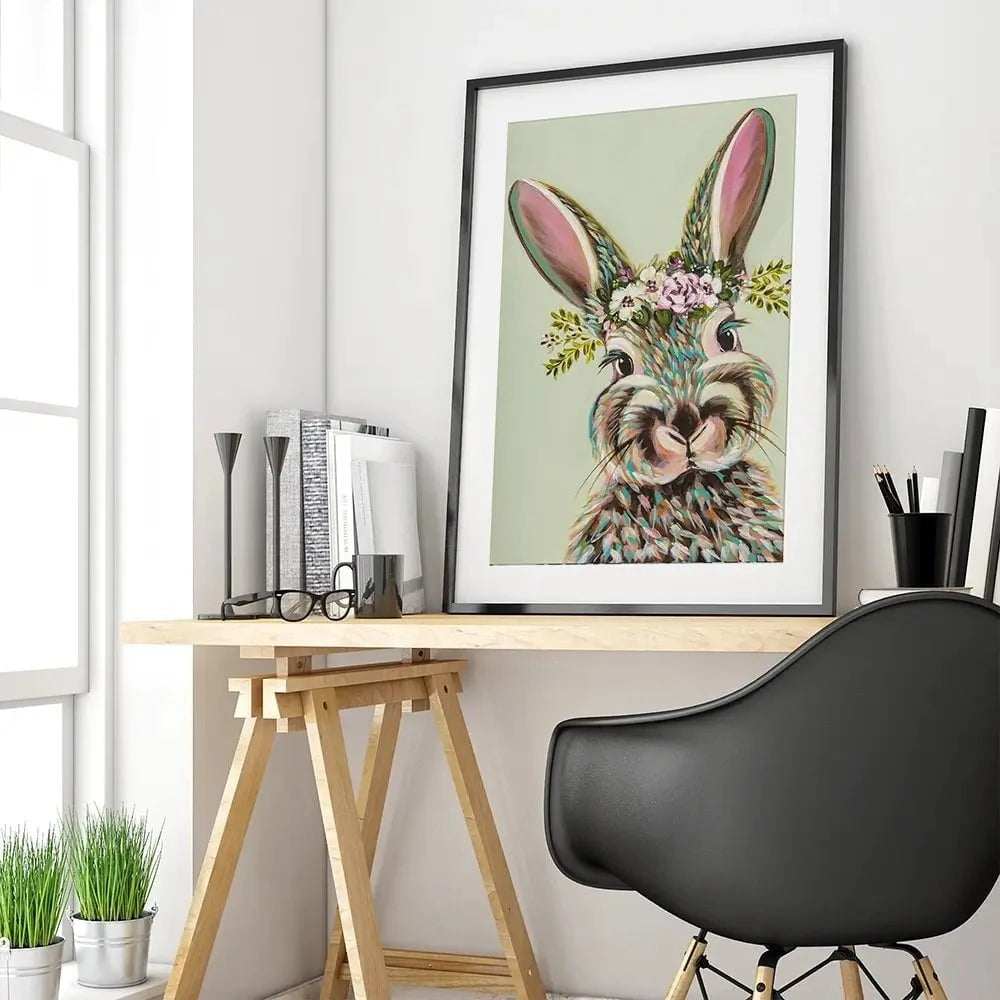 Bunny With Flowers Framed Art Print Bunny With Flowers Framed Art Print wall art product Carolee Vitaletti