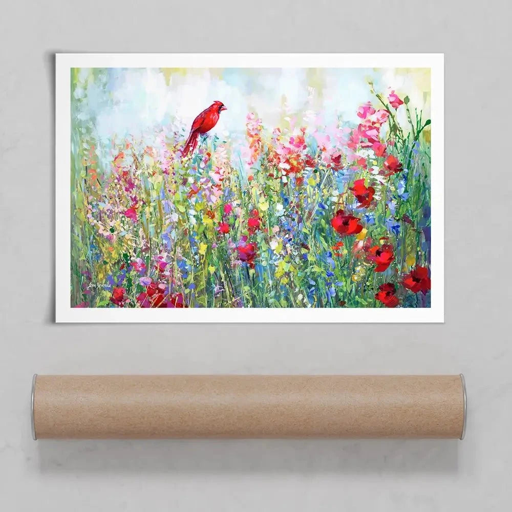 Cardinal Among The Wildflowers Art Print Cardinal Among The Wildflowers Art Print wall art product Leon Devenice