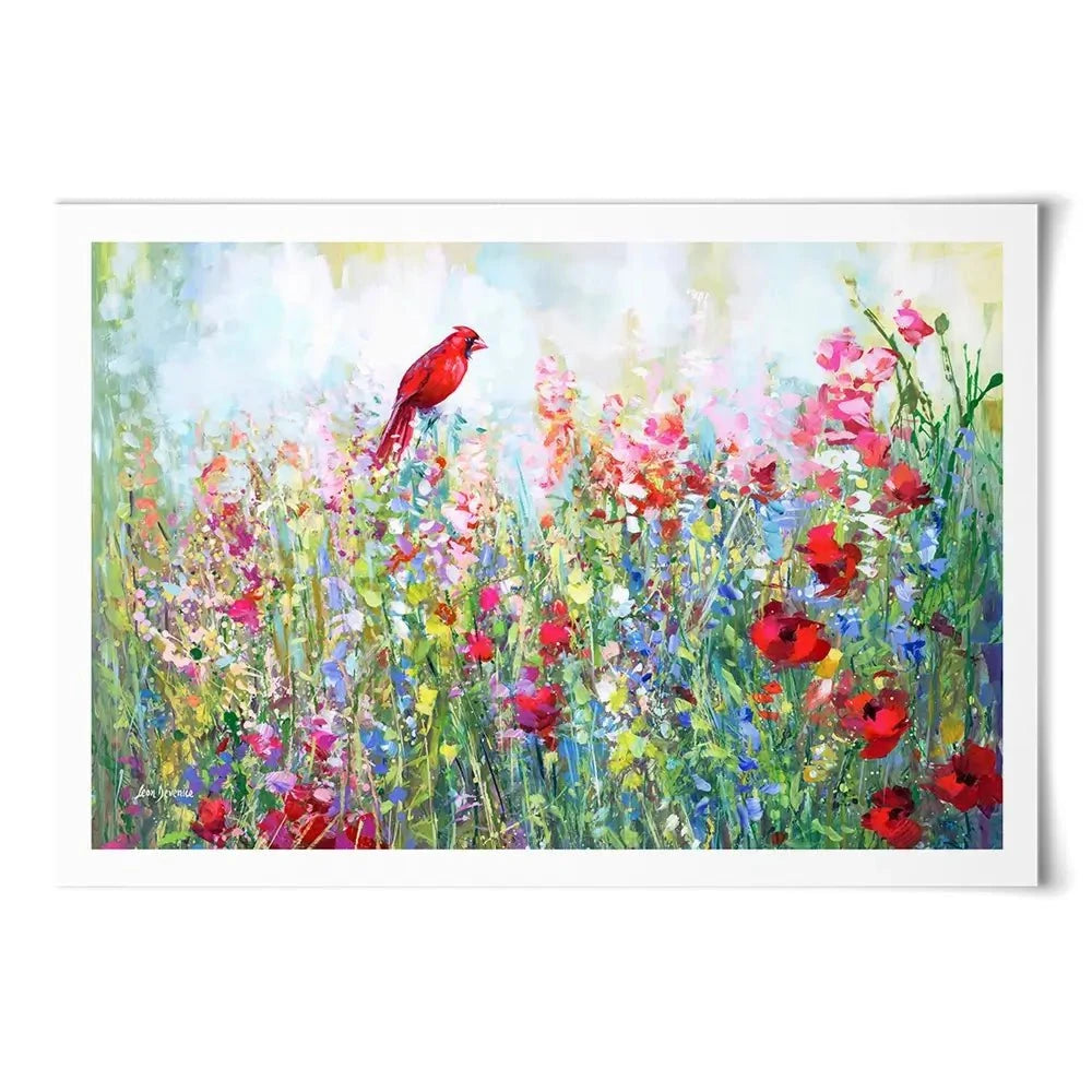 Cardinal Among The Wildflowers Art Print Cardinal Among The Wildflowers Art Print wall art product Leon Devenice