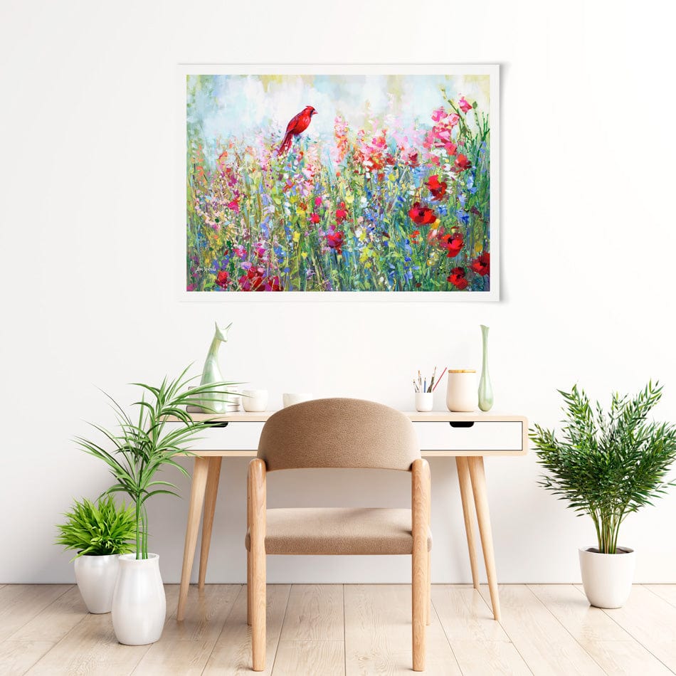 Cardinal Among The Wildflowers Art Print wall art product Leon Devenice