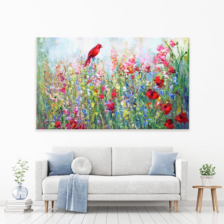 Cardinal Among The Wildflowers Canvas Print wall art product Leon Devenice