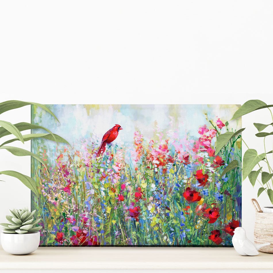 Cardinal Among The Wildflowers Canvas Print wall art product Leon Devenice