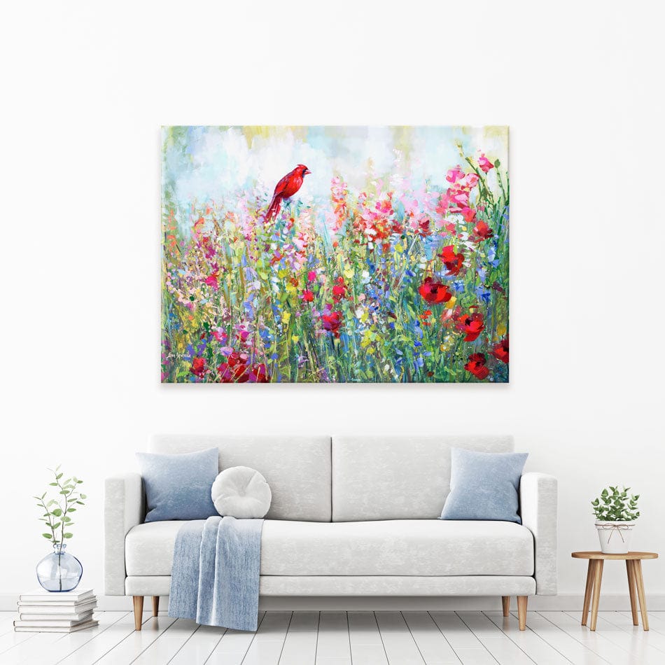 Cardinal Among The Wildflowers Canvas Print wall art product Leon Devenice