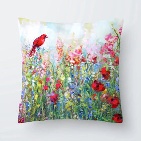 Cardinal Among The Wildflowers Cushion Cardinal Among The Wildflowers Cushion wall art product Leon Devenice