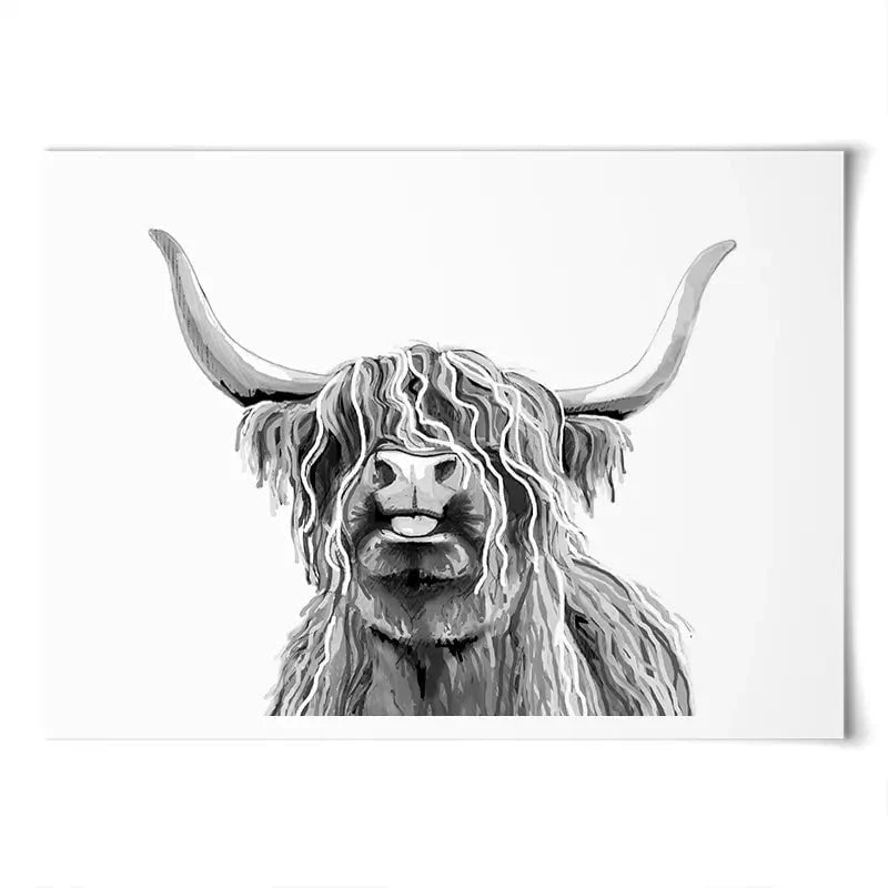 Cheeky Black And White Highland Cow Art Print Cheeky Black And White Highland Cow Art Print wall art product Independent