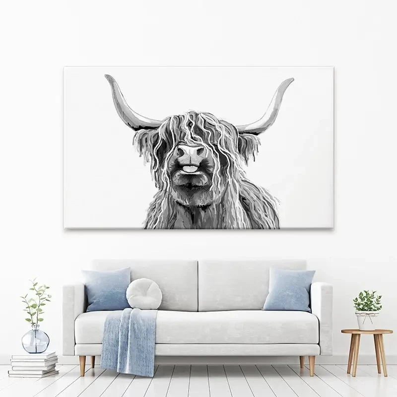 Cheeky Black And White Highland Cow Canvas Print Cheeky Black And White Highland Cow Canvas Print wall art product Independent