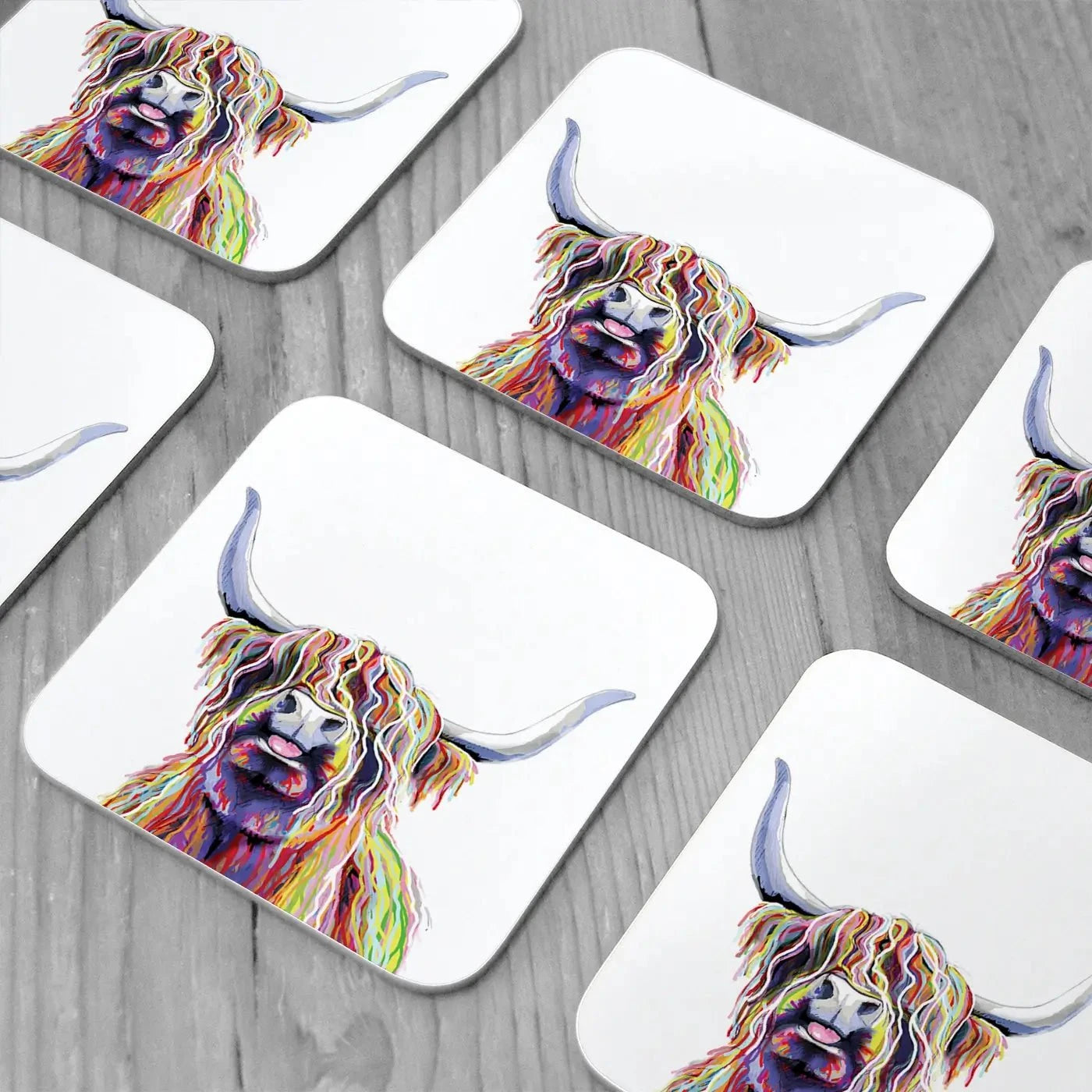 Cheeky White Highland Cow Coaster Set Cheeky White Highland Cow Coaster Set wall art product Independent