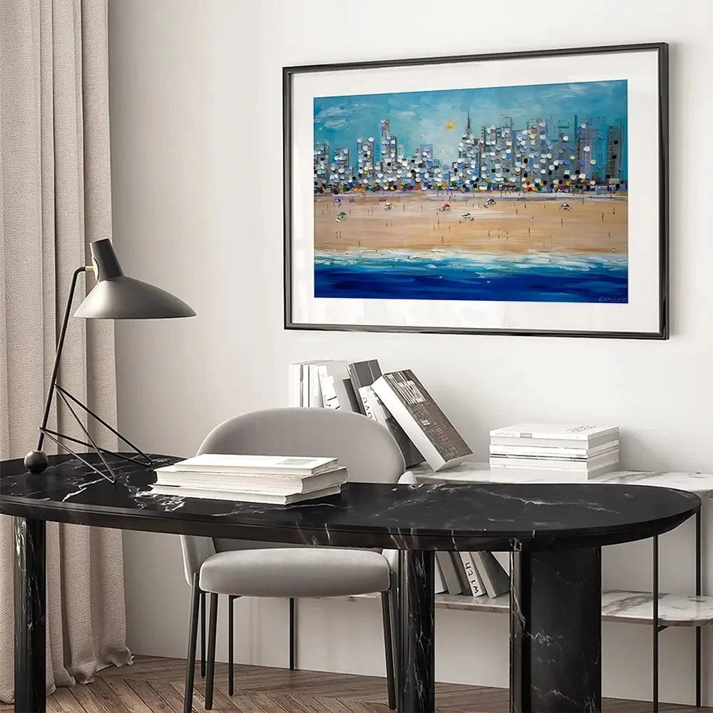 City Beach Framed Art Print City Beach Framed Art Print wall art product Ekaterina Ermilkina
