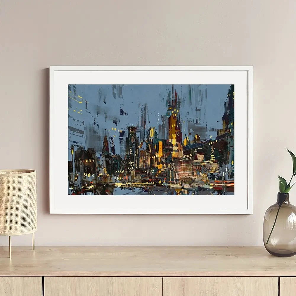 City Lights At Night Framed Art Print City Lights At Night Framed Art Print wall art product Tithi Luadthong / Shutterstock