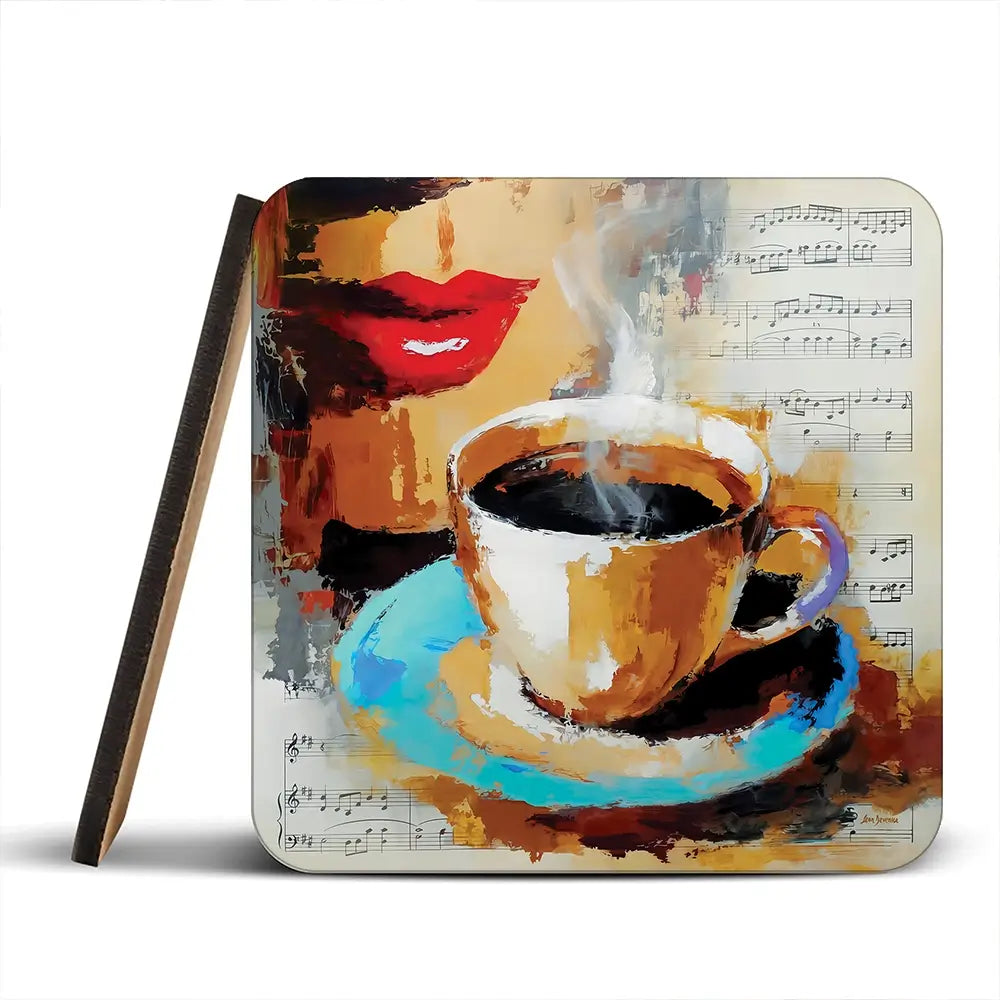 Coffee Cup And Musical Notes Coaster Set Coffee Cup And Musical Notes Coaster Set wall art product Leon Devenice