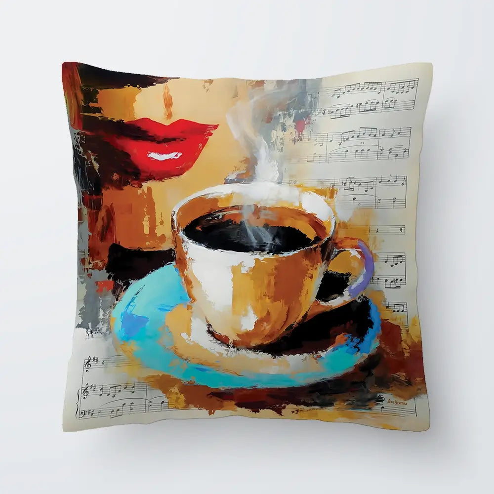 Coffee Cup And Musical Notes Cushion Coffee Cup And Musical Notes Cushion wall art product Leon Devenice