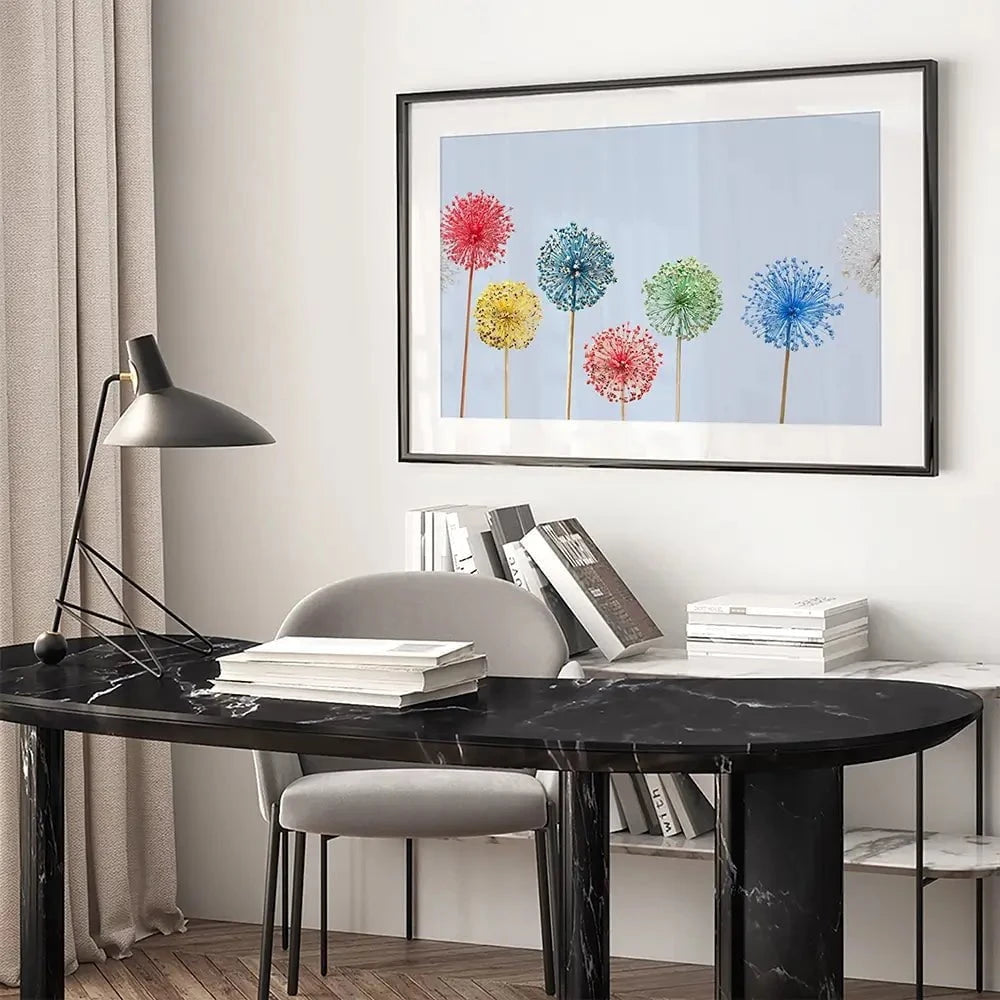 Coloured Dandelions Framed Art Print Coloured Dandelions Framed Art Print wall art product Svetlana Foote / Shutterstock