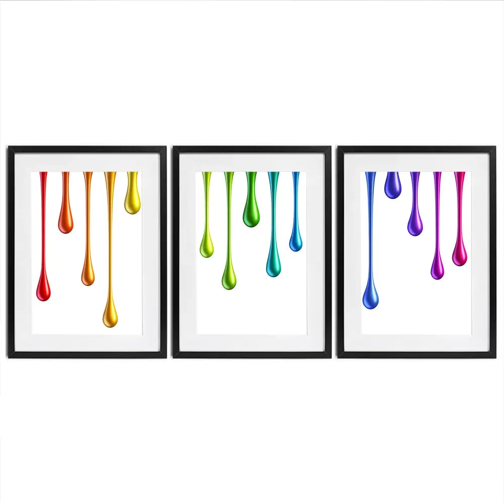 Coloured Paint Drips Framed Art Print Trio Coloured Paint Drips Framed Art Print Trio wall art product 3d_kot / Shutterstock