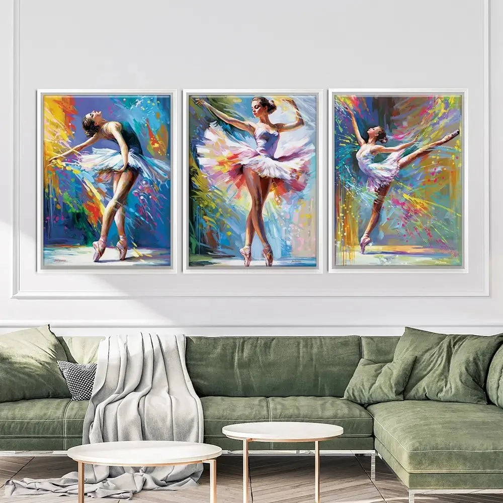 Colourful Ballerinas Trio Canvas Print Colourful Ballerinas Trio Canvas Print | Trio Canvas Art wall art product Leon Devenice