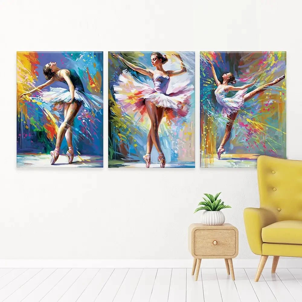 Colourful Ballerinas Trio Canvas Print Colourful Ballerinas Trio Canvas Print | Trio Canvas Art wall art product Leon Devenice