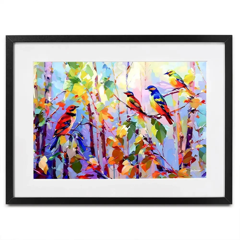 Colourful Birds Chirping Framed Art Print Colourful Birds Chirping Framed Art Print wall art product Leon Devenice