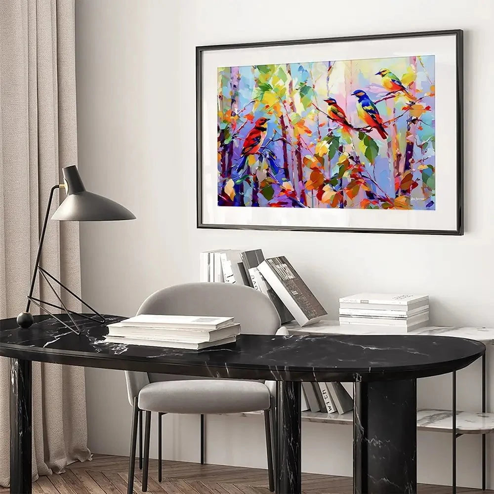 Colourful Birds Chirping Framed Art Print Colourful Birds Chirping Framed Art Print wall art product Leon Devenice