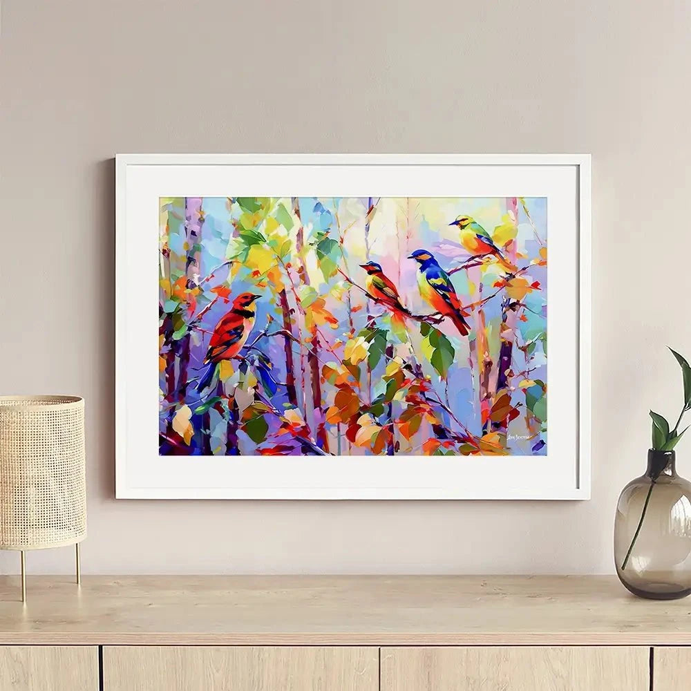 Colourful Birds Chirping Framed Art Print Colourful Birds Chirping Framed Art Print wall art product Leon Devenice