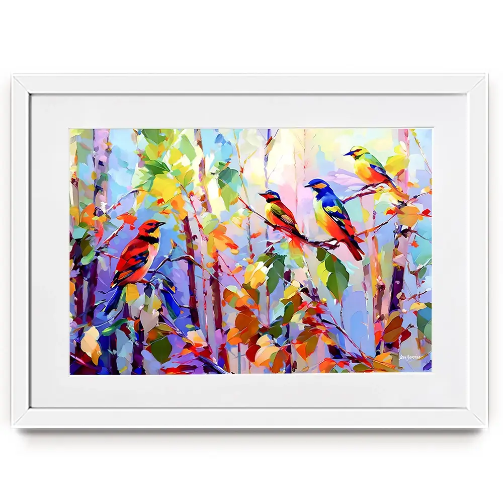 Colourful Birds Chirping Framed Art Print Colourful Birds Chirping Framed Art Print wall art product Leon Devenice
