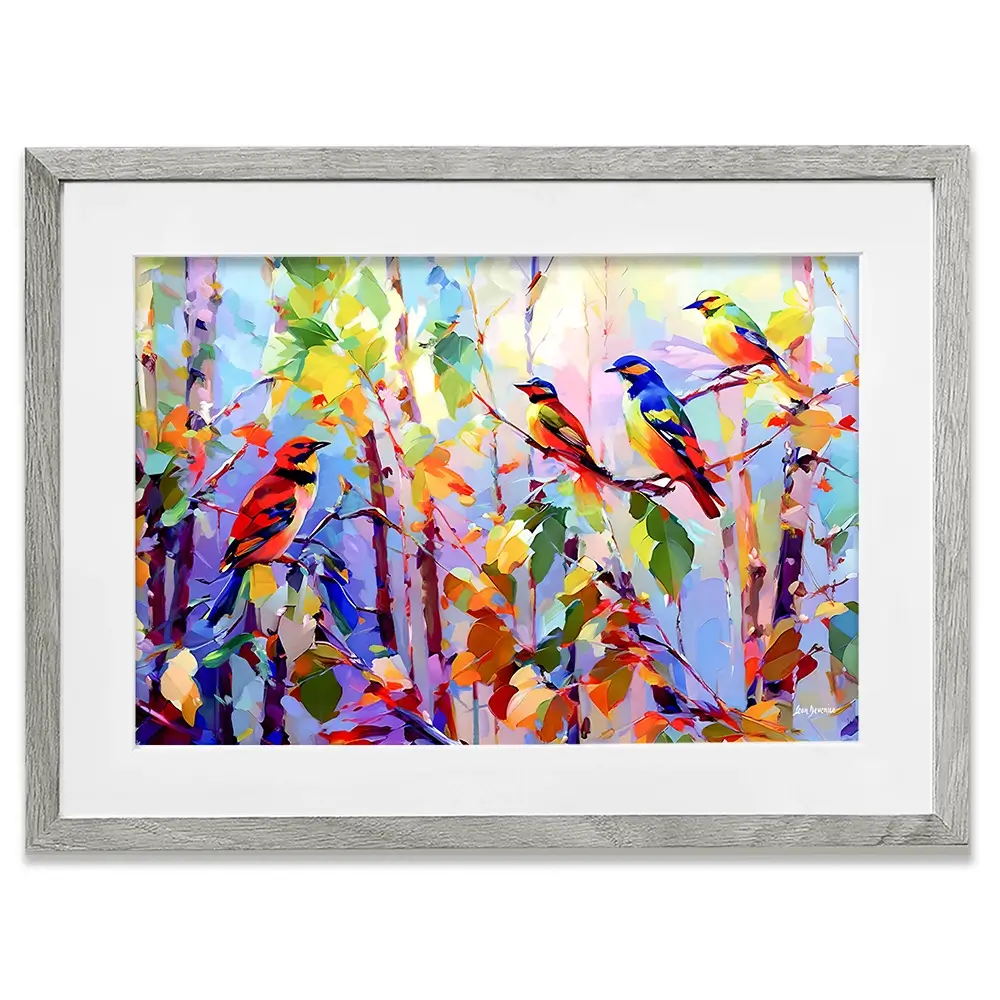 Colourful Birds Chirping Framed Art Print Colourful Birds Chirping Framed Art Print wall art product Leon Devenice