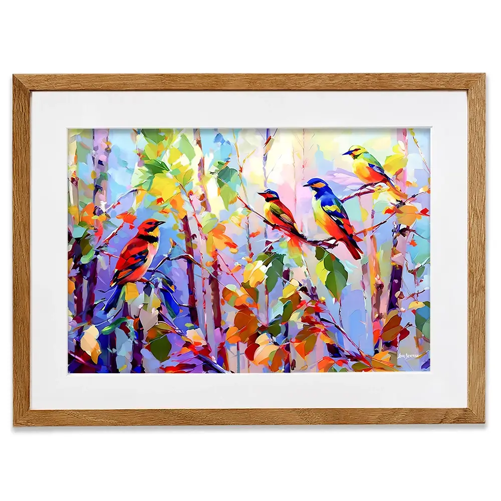 Colourful Birds Chirping Framed Art Print Colourful Birds Chirping Framed Art Print wall art product Leon Devenice