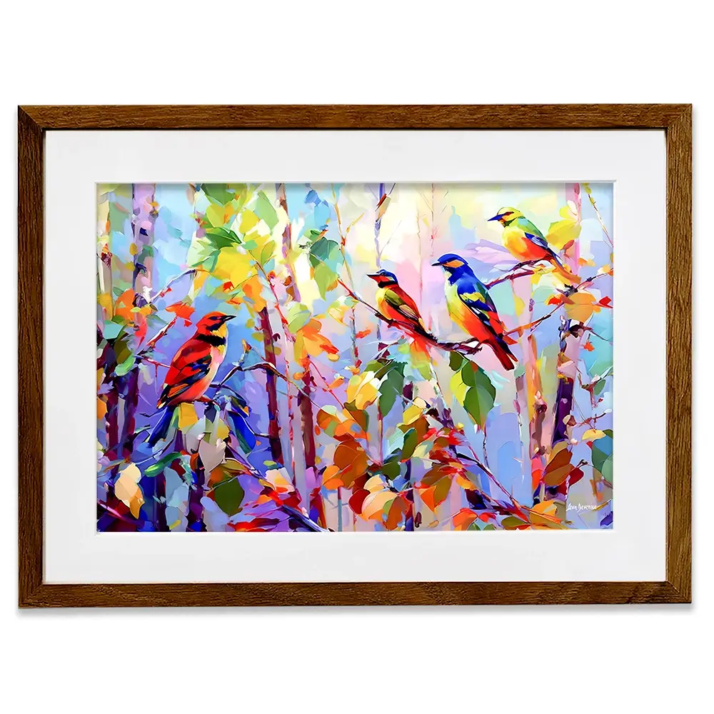 Colourful Birds Chirping Framed Art Print Colourful Birds Chirping Framed Art Print wall art product Leon Devenice