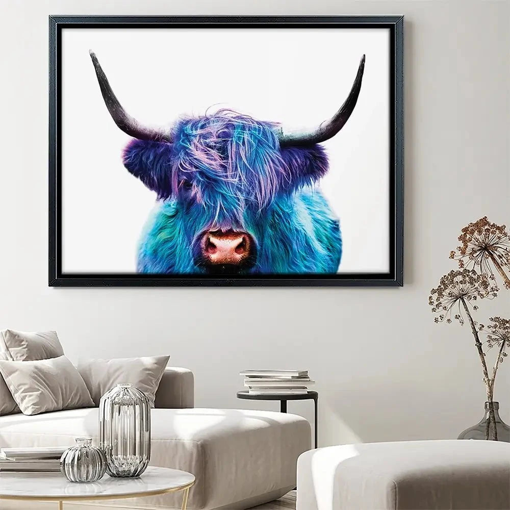 Colourful Blue Highland Cow Canvas Print Colourful Blue Highland Cow Canvas Print wall art product Patricia Chumillas / Shutterstock
