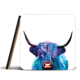 Colourful Blue Highland Cow Coaster Set Colourful Blue Highland Cow Coaster Set wall art product Patricia Chumillas / Shutterstock