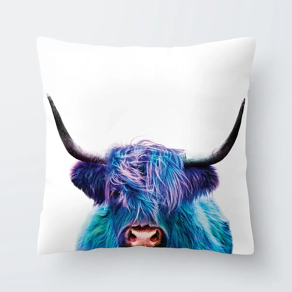 Colourful Blue Highland Cow Cushion Colourful Blue Highland Cow Cushion wall art product Patricia Chumillas / Shutterstock