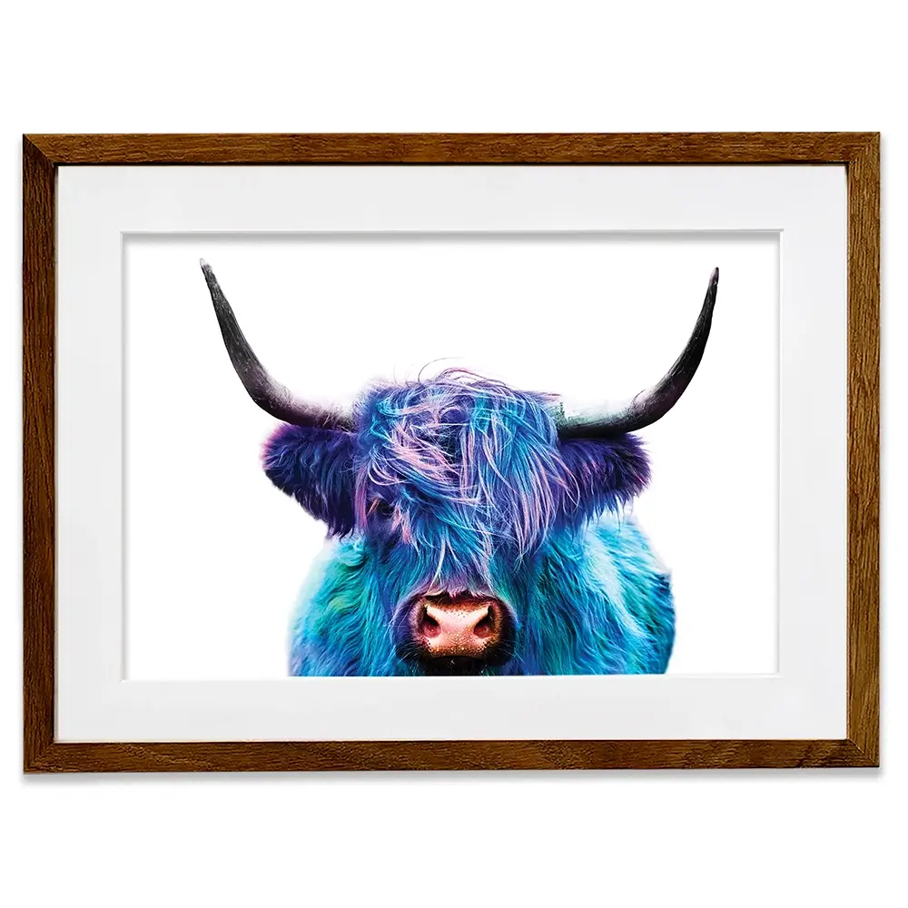 Colourful Blue Highland Cow Framed Art Print Colourful Blue Highland Cow Framed Art Print wall art product Patricia Chumillas / Shutterstock