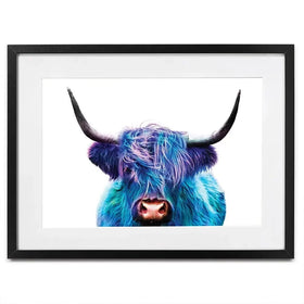 Colourful Blue Highland Cow Framed Art Print Colourful Blue Highland Cow Framed Art Print wall art product Patricia Chumillas / Shutterstock