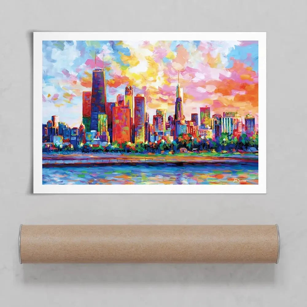 Colourful Chicago Skyline Art Print Colourful Chicago Skyline Art Print wall art product Leon Devenice