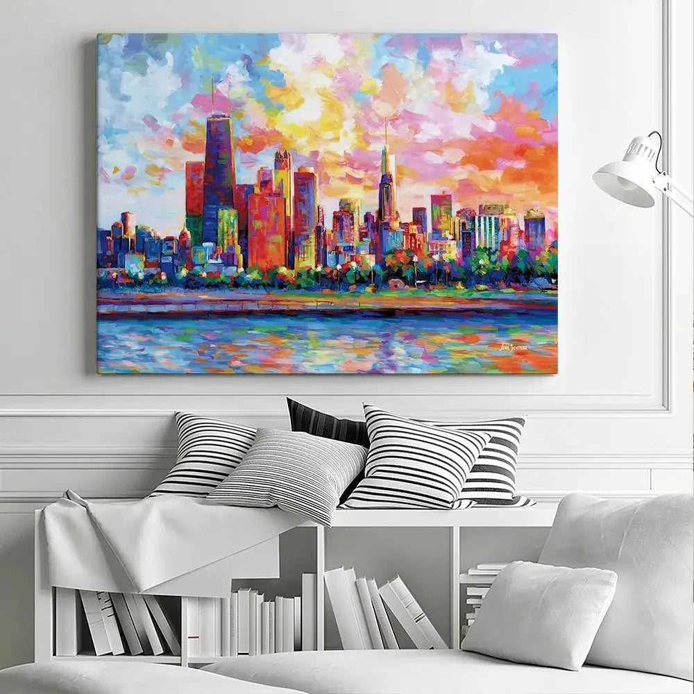 Colourful Chicago Skyline Canvas Print Colourful Chicago Skyline Canvas Print wall art product Leon Devenice