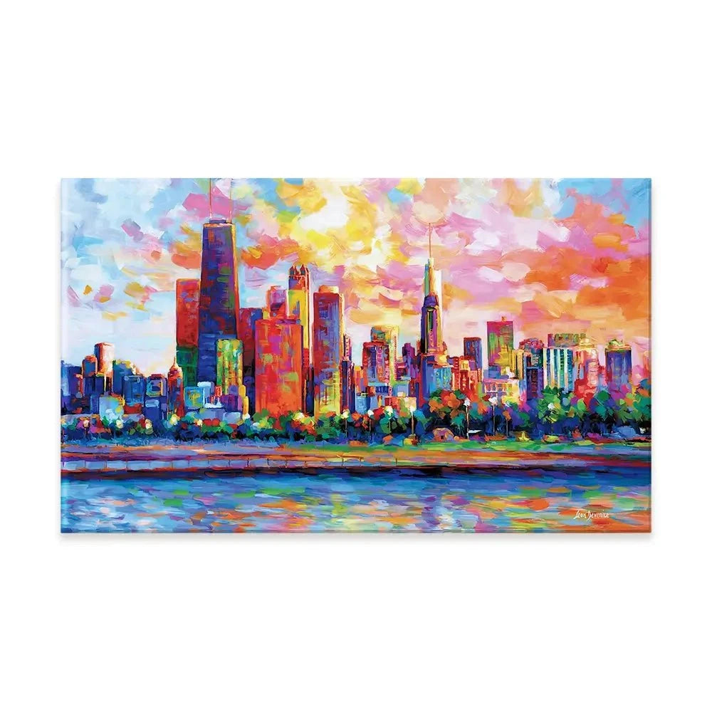 Colourful Chicago Skyline Canvas Print Colourful Chicago Skyline Canvas Print wall art product Leon Devenice