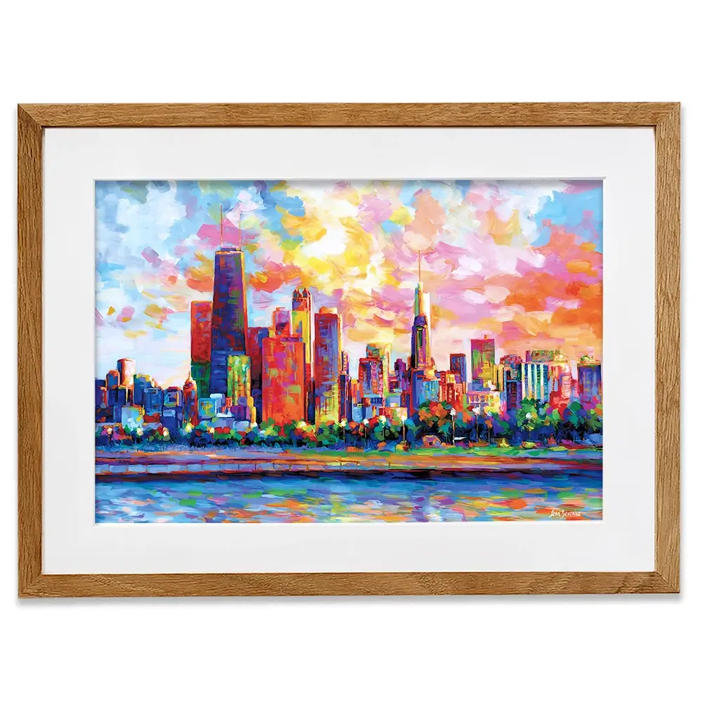 Colourful Chicago Skyline Framed Art Print Colourful Chicago Skyline Framed Art Print wall art product Leon Devenice