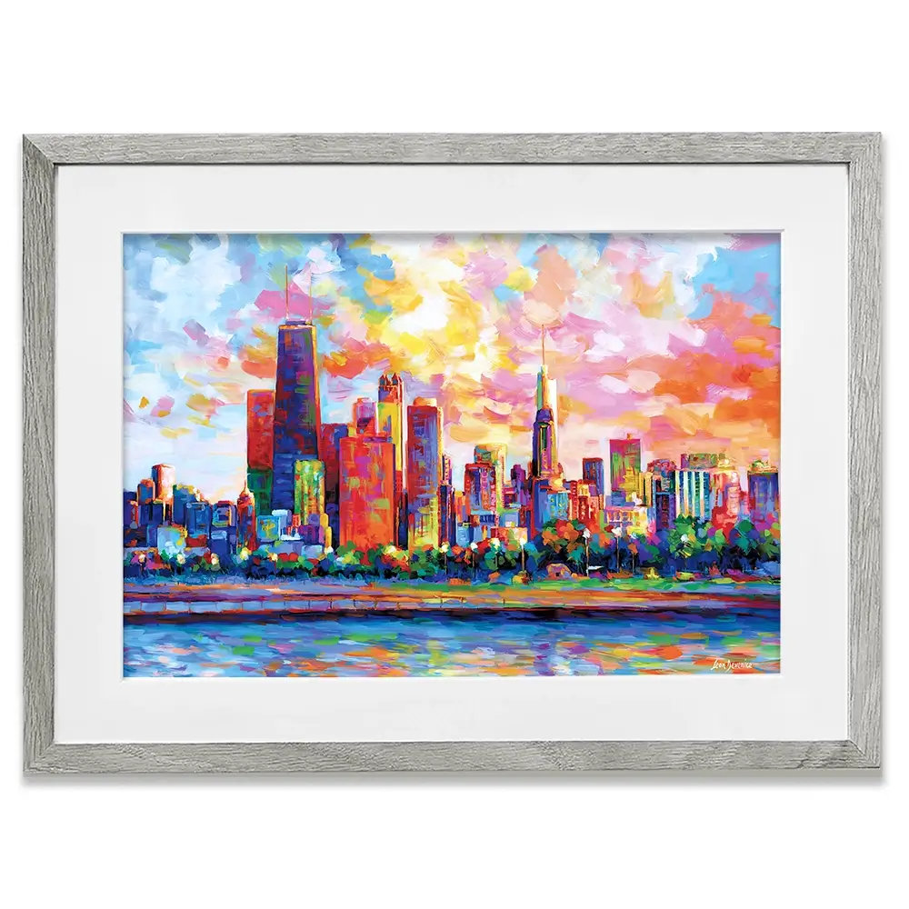 Colourful Chicago Skyline Framed Art Print Colourful Chicago Skyline Framed Art Print wall art product Leon Devenice