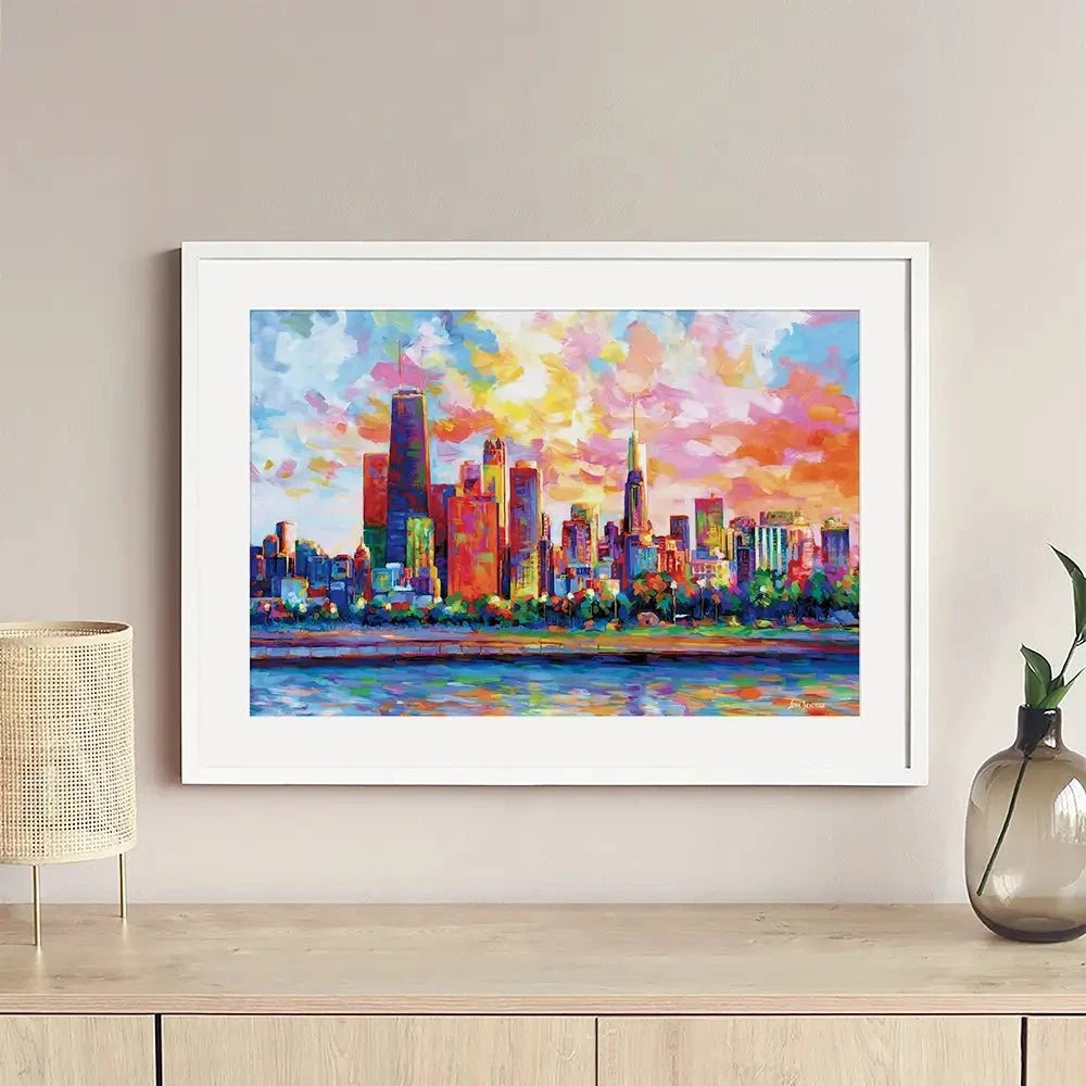 Colourful Chicago Skyline Framed Art Print Colourful Chicago Skyline Framed Art Print wall art product Leon Devenice