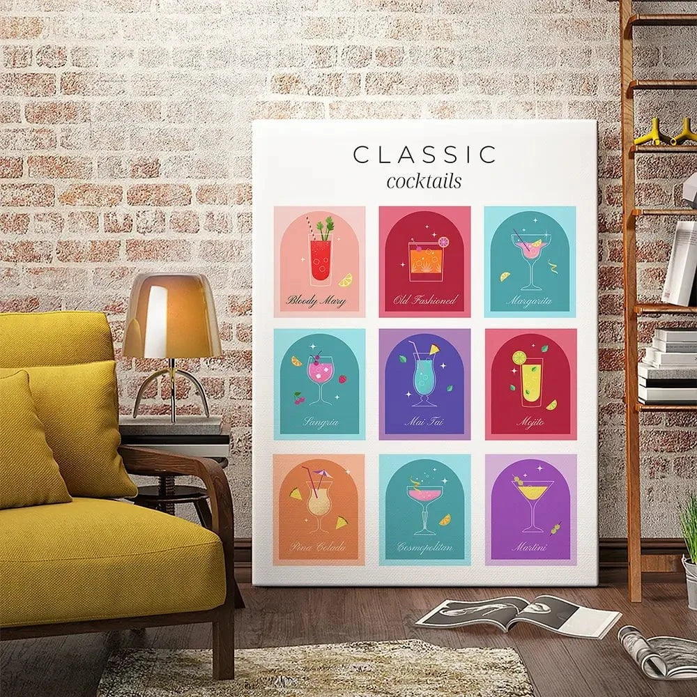 Colourful Classic Cocktails Canvas Print Colourful Classic Cocktails Canvas Print wall art product Art Print Shop