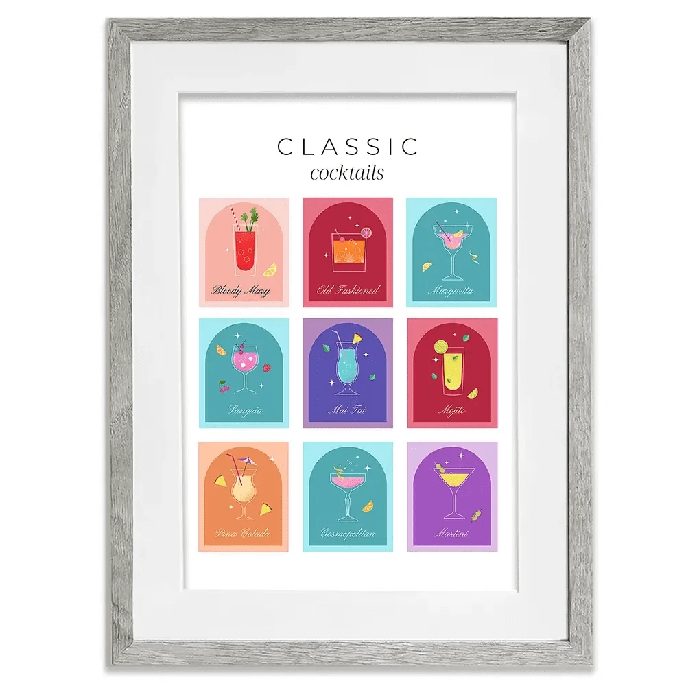 Colourful Classic Cocktails Framed Art Print Colourful Classic Cocktails Framed Art Print wall art product Art Print Shop